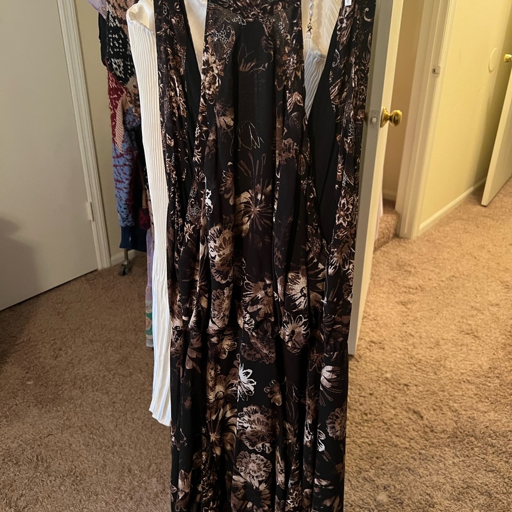 Free People Black and Brown Floral Maxi Dress